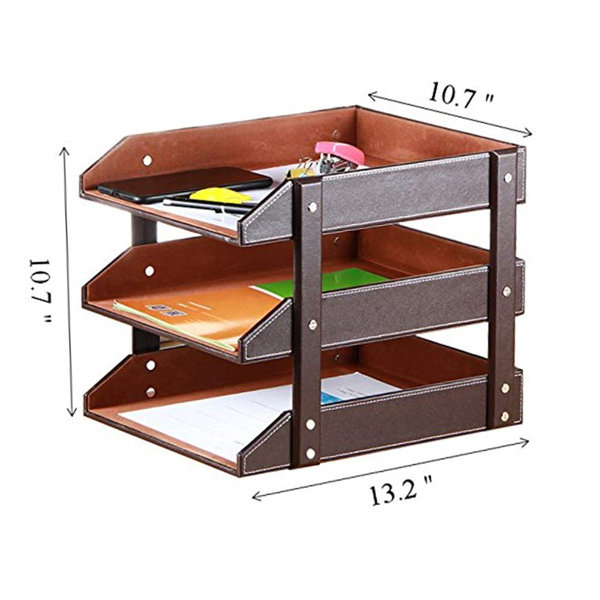 Inbox Zero Stacking Letter Trays Leather Office Desk Supply Organizer